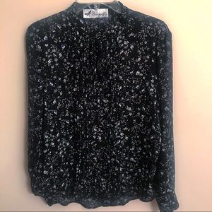 DRAGONFLY button up l/s black/white/floral top